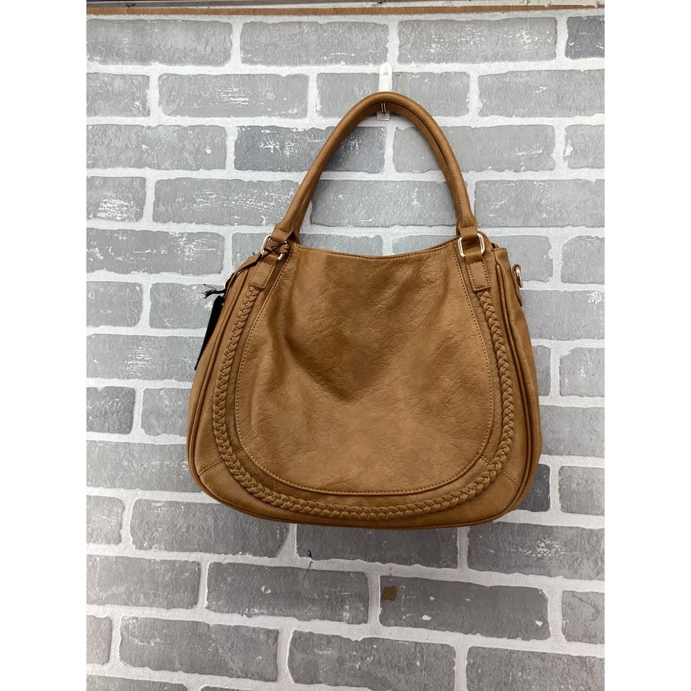 Moda Luxe Tan Brown Braided Vegan Leather Hobo Bag Crossbody Shoulder Bag NWT